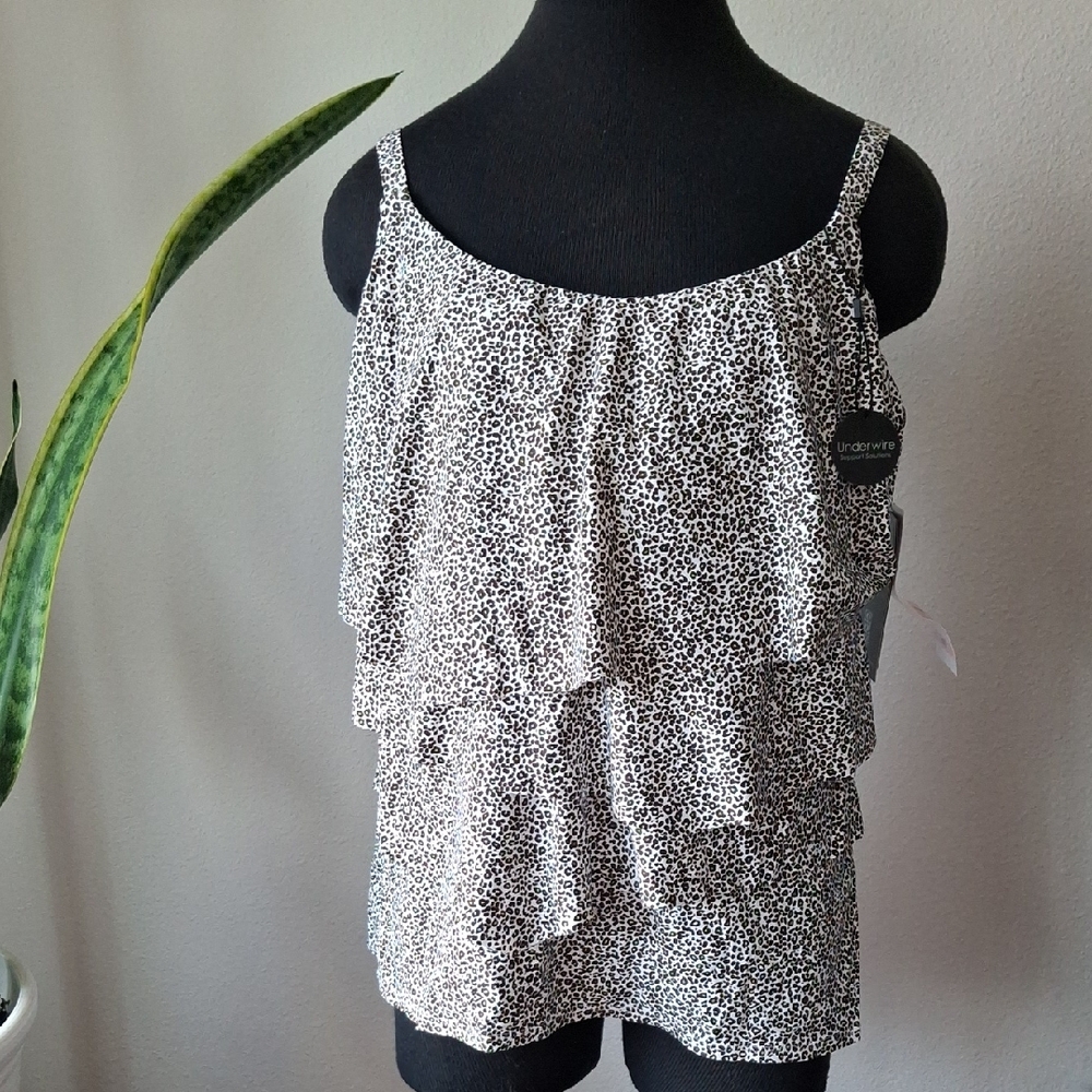 Coco Reef White and Brown Ruffled Swim Top